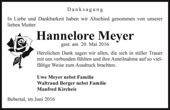 Traueranzeige von Hannelore Meyer  von Magdeburger Volksstimme