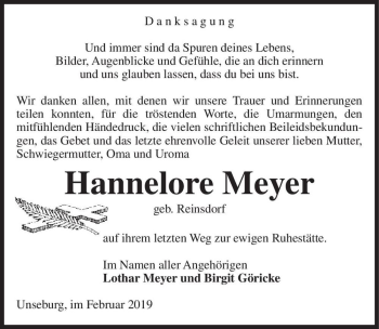 Traueranzeige von Hannelore Meyer (geb. Reinsdorf)  von Magdeburger Volksstimme