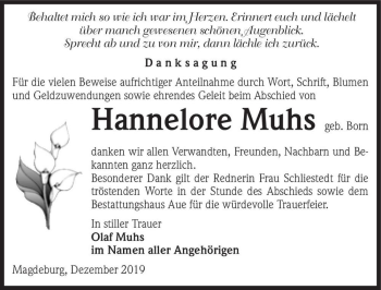 Traueranzeige von Hannelore Muhs (geb. Born)  von Magdeburger Volksstimme