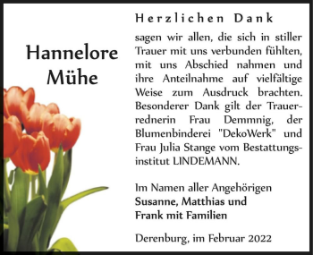 Traueranzeige von Hannelore Mühe  von Magdeburger Volksstimme