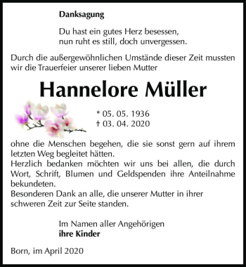 Traueranzeige von Hannelore Müller  von Magdeburger Volksstimme