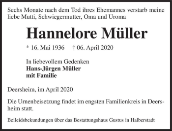 Traueranzeige von Hannelore Müller  von Magdeburger Volksstimme