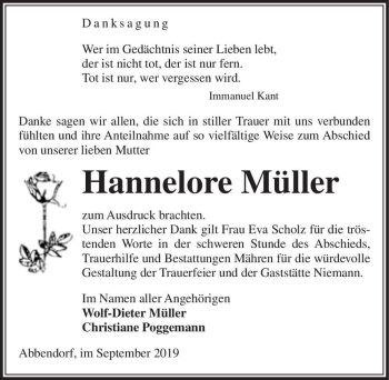Traueranzeige von Hannelore Müller  von Magdeburger Volksstimme