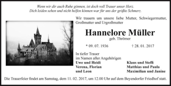Traueranzeige von Hannelore Müller (geb. Thrömer)  von Magdeburger Volksstimme