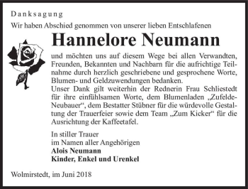 Traueranzeige von Hannelore Neumann  von Magdeburger Volksstimme