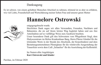 Traueranzeige von Hannelore Ostrowski  von Magdeburger Volksstimme