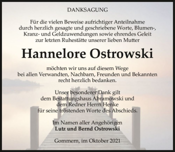 Traueranzeige von Hannelore Ostrowski  von Magdeburger Volksstimme