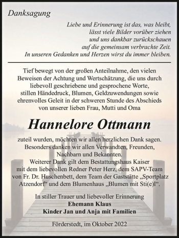 Traueranzeige von Hannelore Ottmann  von Magdeburger Volksstimme