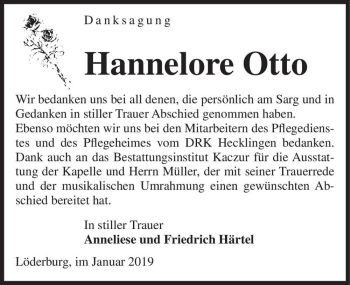Traueranzeige von Hannelore Otto  von Magdeburger Volksstimme