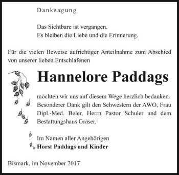 Traueranzeige von Hannelore Paddags  von Magdeburger Volksstimme