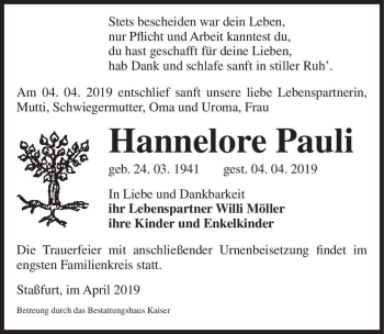 Traueranzeige von Hannelore Pauli  von Magdeburger Volksstimme