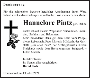 Traueranzeige von Hannelore Pintz (geb. Dähne)  von Magdeburger Volksstimme