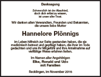 Traueranzeige von Hannelore Plönnigs  von Magdeburger Volksstimme