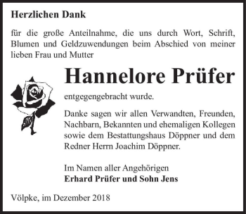 Traueranzeige von Hannelore Prüfer  von Magdeburger Volksstimme