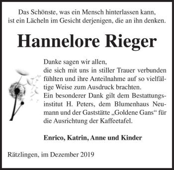 Traueranzeige von Hannelore Rieger  von Magdeburger Volksstimme