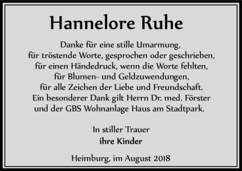 Traueranzeige von Hannelore Ruhe  von Magdeburger Volksstimme
