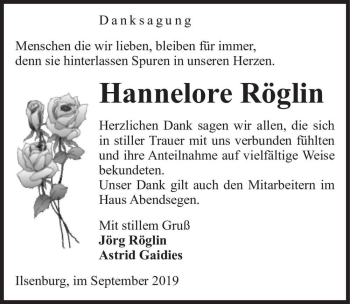 Traueranzeige von Hannelore Röglin  von Magdeburger Volksstimme
