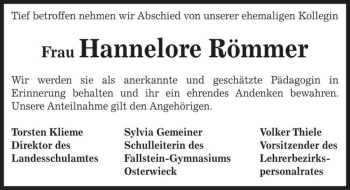 Traueranzeige von Hannelore Römmer  von Magdeburger Volksstimme