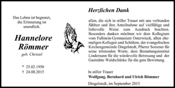 Traueranzeige von Hannelore Römmer (geb. Christel)  von Magdeburger Volksstimme