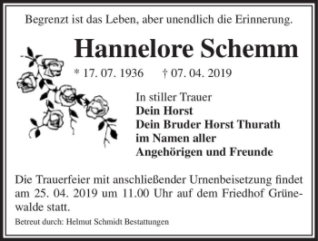 Traueranzeige von Hannelore Schemm  von Magdeburger Volksstimme