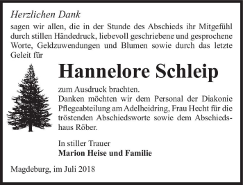Traueranzeige von Hannelore Schleip  von Magdeburger Volksstimme