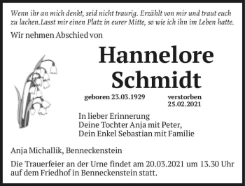 Traueranzeige von Hannelore Schmidt  von Magdeburger Volksstimme