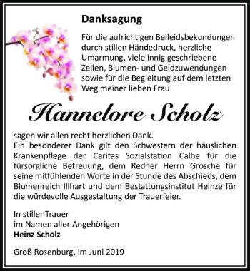 Traueranzeige von Hannelore Scholz  von Magdeburger Volksstimme
