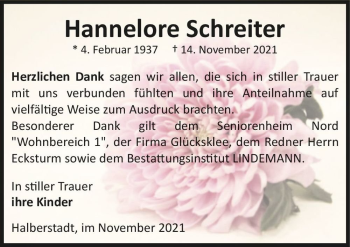 Traueranzeige von Hannelore Schreiter  von Magdeburger Volksstimme