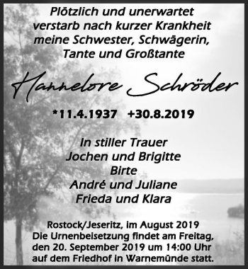 Traueranzeige von Hannelore Schröder  von Magdeburger Volksstimme