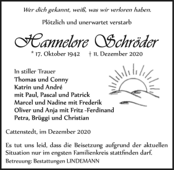 Traueranzeige von Hannelore Schröder  von Magdeburger Volksstimme