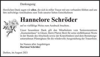 Traueranzeige von Hannelore Schröder  von Magdeburger Volksstimme