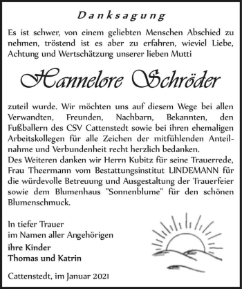 Traueranzeige von Hannelore Schröder  von Magdeburger Volksstimme