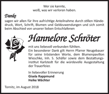 Traueranzeige von Hannelore Schröter  von Magdeburger Volksstimme