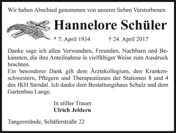Traueranzeige von Hannelore Schüler  von Magdeburger Volksstimme