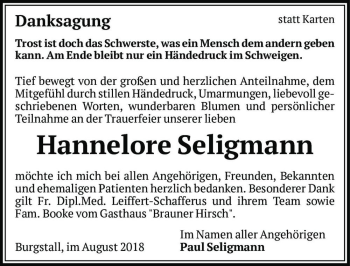 Traueranzeige von Hannelore Seligmann  von Magdeburger Volksstimme