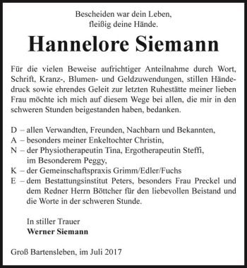 Traueranzeige von Hannelore Siemann  von Magdeburger Volksstimme