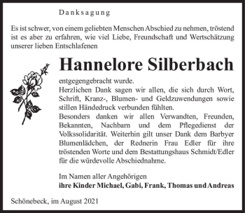 Traueranzeige von Hannelore Silberbach  von Magdeburger Volksstimme