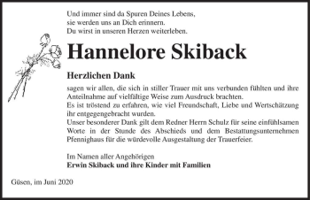 Traueranzeige von Hannelore Skiback  von Magdeburger Volksstimme