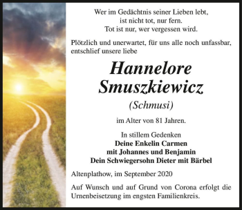 Traueranzeige von Hannelore Smuszkiewicz  von Magdeburger Volksstimme