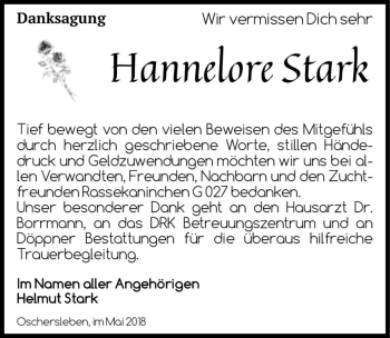 Traueranzeige von Hannelore Stark  von Magdeburger Volksstimme