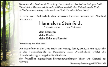 Traueranzeige von Hannelore Steinfeldt  von Magdeburger Volksstimme