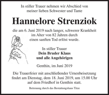 Traueranzeige von Hannelore Strenziok  von Magdeburger Volksstimme