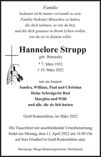 Traueranzeige von Hannelore Strupp (geb. Warnecke)  von Magdeburger Volksstimme