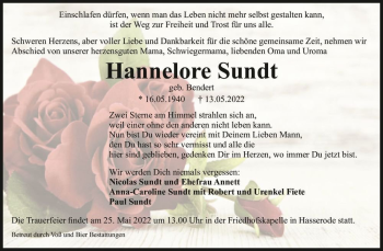 Traueranzeige von Hannelore Sundt (geb. Bendert)  von Magdeburger Volksstimme