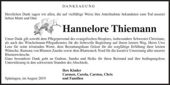 Traueranzeige von Hannelore Thiemann  von Magdeburger Volksstimme