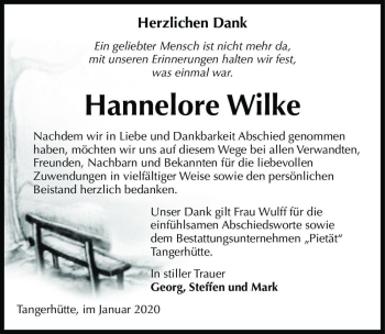 Traueranzeige von Hannelore Wilke  von Magdeburger Volksstimme