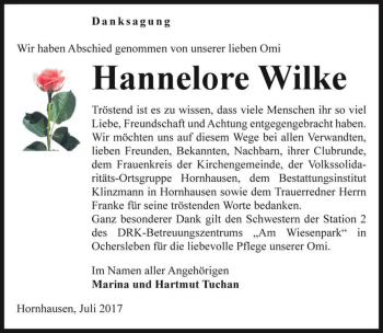 Traueranzeige von Hannelore Wilke  von Magdeburger Volksstimme