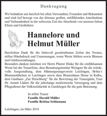 Traueranzeige von Hannelore und Helmut Müller  von Magdeburger Volksstimme