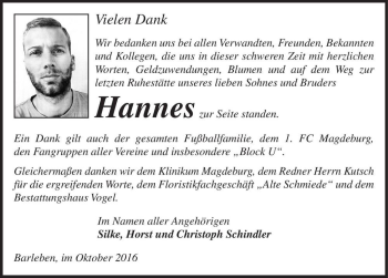 Traueranzeige von Hannes  von Magdeburger Volksstimme