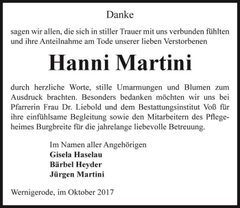 Traueranzeige von Hanni Martini  von Magdeburger Volksstimme
